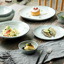 Retro personality special-shaped pitting ceramic tableware Hotel cafe steak plate Noodle bowl Salad bowl flavor plate Large plate