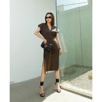 Z boss RO improved cheongsam dress V collar shoulder short sleeve long dress women