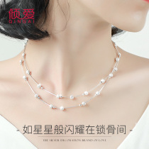 Double-layer transfer beads ins necklace Female sterling silver clavicle chain Sexy simple temperament cold wind multi-layer neck necklace 925