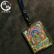 Tibetan Tibet Nepal hand-painted portable small thangka micro Tang Regong Green mother life Buddha brand pendant