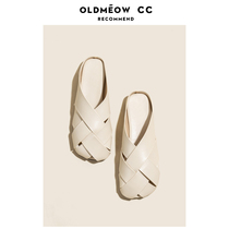 The old meows shop Baotou Half slipper women 2022 New genuine leather summer outwear hole-in-hole shoes flat bottom cool tug