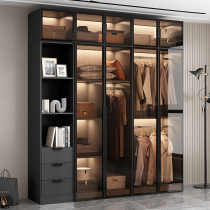 Net red wardrobe home bedroom solid wood small apartment modern minimalist light luxury storage two-door custom cabinet glass