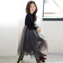2020 Spring and Autumn New Korean girl plus velvet padded dress Princess dress girl net gauze puff dress base skirt