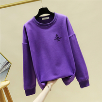 2022 new large size womens clothing fat mm spring round neck sweater slightly fat sister 200 catties slim top jacket trendy