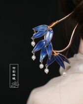 Burnt blue leaves bamboo leaves hairpins bright hair ornaments metal u hairpin ancient style hairpin hairpin hanfu headdress
