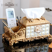 European-style creative multi-function tissue box Luxury diamond-set napkin box Living room remote control storage box desktop paper box