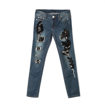 Clearance purchase#9 charm high-end 0S0069 old brushed low-rise denim nine-point pants for women 2021 spring