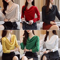 Long-sleeved pullover shirt womens 2020 new autumn satin chiffon shirt light cooked small fragrance (6 colors and 5 yards)