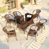 Outdoor table and chair with umbrella open-air fusion balcony small tea table and leisure three-piece outdoor tea table