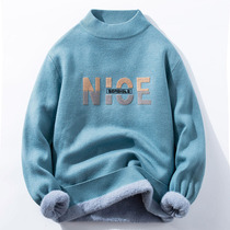 Autumn and winter early high school students half turtleneck sweater mens trend Korean version all-in-one fleece knitted sweater youth sweater