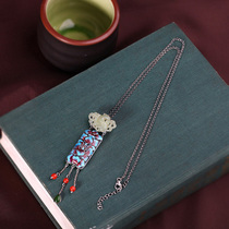 925 pure silver necklace burn with blue view Thai blue pendant sweater chain silver necklace long style retro elegant Palace Yanfeng Ducal Pendant