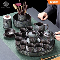 High-grade purple sand kung fu tea set tea tray home automatic living room office ceramic bubble teapot platform Road Sea