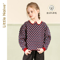 LittleNaive autumn and winter New sweater girl long sleeve sweater doll collar pullover check childrens sweater