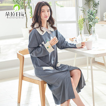 Sleeping Dress Lady Spring Autumn Long Sleeves Pure Cotton Pyjamas Long style Knee Loose Casual Sweetness Sweet cute Home Cardiovert Full Cotton