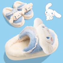 Sanrio IP Joint Girls Slippers Winter Cinnamon Dog Childrens Cotton Slippers Indoor Home Shoes Baby Hair Slippers