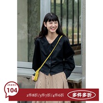 4 pieces of 6-fold white shirt women's design feeling niche straps Japanese V-neck short jacket long sleeve shirt 2 colors