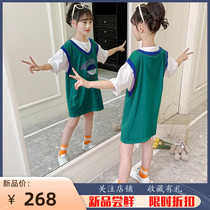 Children T-shirt dress girl short sleeve 2022 summer dress new Korean version of the Korean version of the big child sports loose blouse