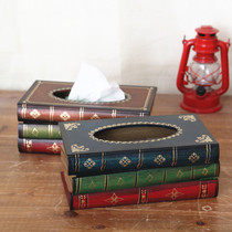 Fake Book to collect retro drawing box European pastoral simulation book hand-painted wooden tissue box art paper cartridge