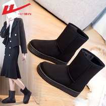 Huili snow boots women 2021 new cotton shoes women winter plus velvet padded a pedal leather hair one snow cotton women