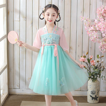 Girls' Chinese clothing dress summer short sleeve children's antique super fairy tang clothing girl 2022 new princess dress