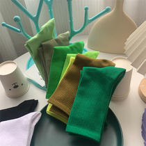 Green stockings socks womens spring and autumn cotton socks in South Korea piled socks color long tube tide autumn dark green autumn