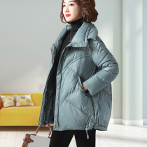 Down cotton coat womens short cotton padded jacket 2021 new winter dress large size high collar bright cotton coat female Korean version loose