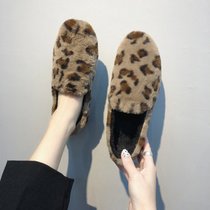 21 gross wool shoes female autumn winter new warm and velvety sloth one foot pedal BAO WEN flat bottom cotton shoes net infrared wearing shoes female