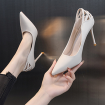 High heel shoe woman 2022 new temperament Van Summer Sexy fine and pointed shallow mouth spring autumn single shoe beige