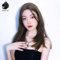 Medium wig female long hair summer simulation human hair natural full headgear temperament Medium long hair age reduction clavicle hair