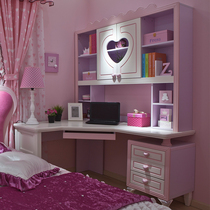 Pink bookcase desk desk integrated writing desk corner desk corner desk Princess childrens conjoined bookcase computer desk