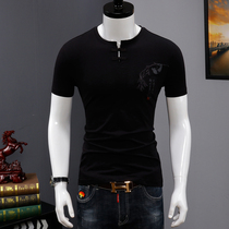 Short-sleeved T-shirt mens summer thin Chinese style Chinese style solid color linen trend youth mens wear half-sleeved top