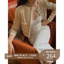 lowey Lemon Casta custard Color Patchwork Small Fragrant Knitted Cardigan Jacket