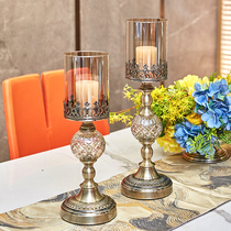 Light luxury American dining table Metal candlestick Model room Soft decoration European home store Glass candlestick ornaments