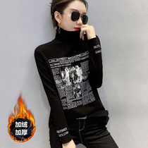 Europe station 2021 autumn and winter new high collar and velvety thickened undershirt woman long sleeve t-shirt 100 ride of the ocean blouses