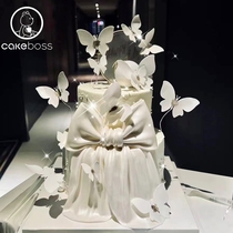 CAKEBOSS white ribbon butterfly knot high luxury net red half-turned sugar birthday double-layer cake Beijing Mate