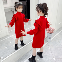 Girls dress 2021 new autumn winter foreign style childrens clothing Korean version of Girls winter Net Red Princess sweater skirt