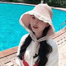 Rosex Tangk Lafite straw hat female spring and summer lace travel Joker Korean and Japanese sunshade seaside sunscreen hat
