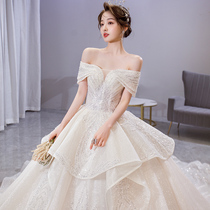 One-shouldered main wedding dress 2021 new super fairy quality high-end big tail luxury heavy industry court style summer bride