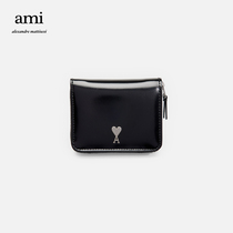 AMI unisex classic love money silver metal love cowhide solid color casual trend short wallet