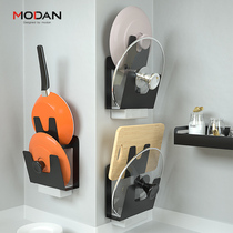 Kitchen non-perforated double-layer pot holder wall-mounted pot cover rack household cover chopping board storage rack