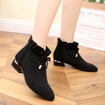 Short boots womens spring autumn 2022 new frosted leather Han version 100 hitch flat bottom thick heel Martin boots big code single boot 4142