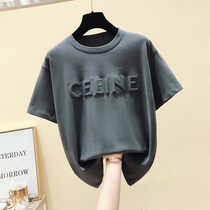 South Korea 2020 Summer new 3D stereoalphabet pure cotton loose half sleeve compassionate 100 lap short sleeve t-shirt female-ins tide