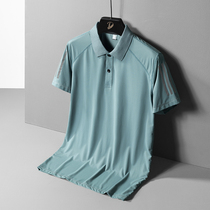 Dad Summer Clothing Middle Aged Men Short Sleeve T-Shirt Loose Ice Silk Speed Dry Blouse Father Turning Pure Color Polo Jersey Man