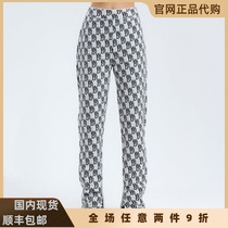 we11done official website 20aw full print logo straight knitted wool trousers welldone pants
