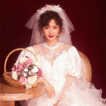 80s Harbor Wind retro Beads Head Yarn Bride Wedding Wedding Photo Headwear Wedding photo Wedding Photography Building with Makeup Model Ornaments