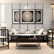 Woodcarving Lotus new Chinese living room decoration painting giant triple hanging painting Three-dimensional porch sofa background wall relief painting