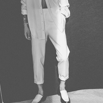 Men casual pants 2022 spring European and American high-end show field new white curl slim fit Harun 90% pants