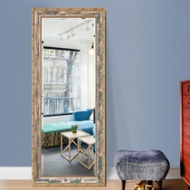 Mediterranean luxury blue solid wood full-length mirror European retro full-body mirror Floor-to-ceiling mirror Clothing store fitting mirror