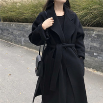 Autumn and winter New Hepburn style womens double-sided wool coat womens long loose woolen jacket double-sided cashmere Korean version