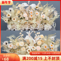 Wedding flower stage stage table flower row red forest haze Blue Line flower simulation silk flower wedding scene flower